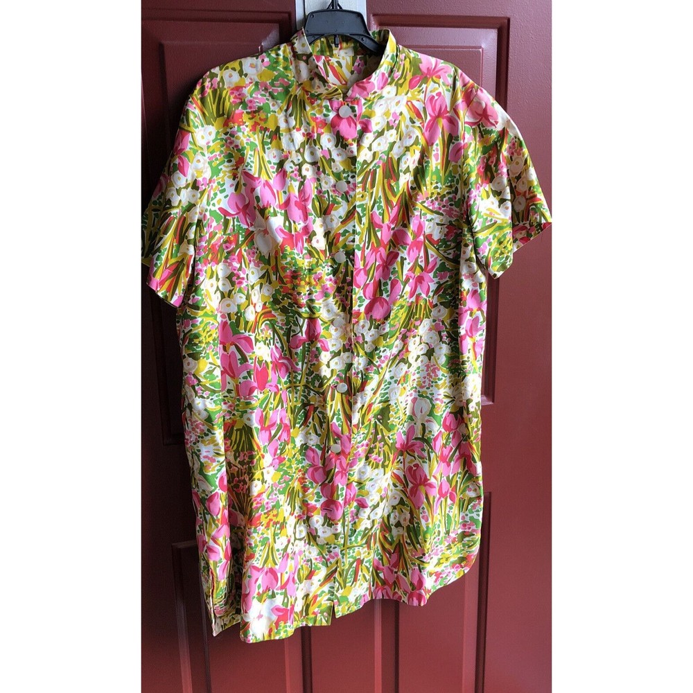 Women's Vintage Night Gown Robe House Duster Handmade Floral Button Up - Picture 3 of 12